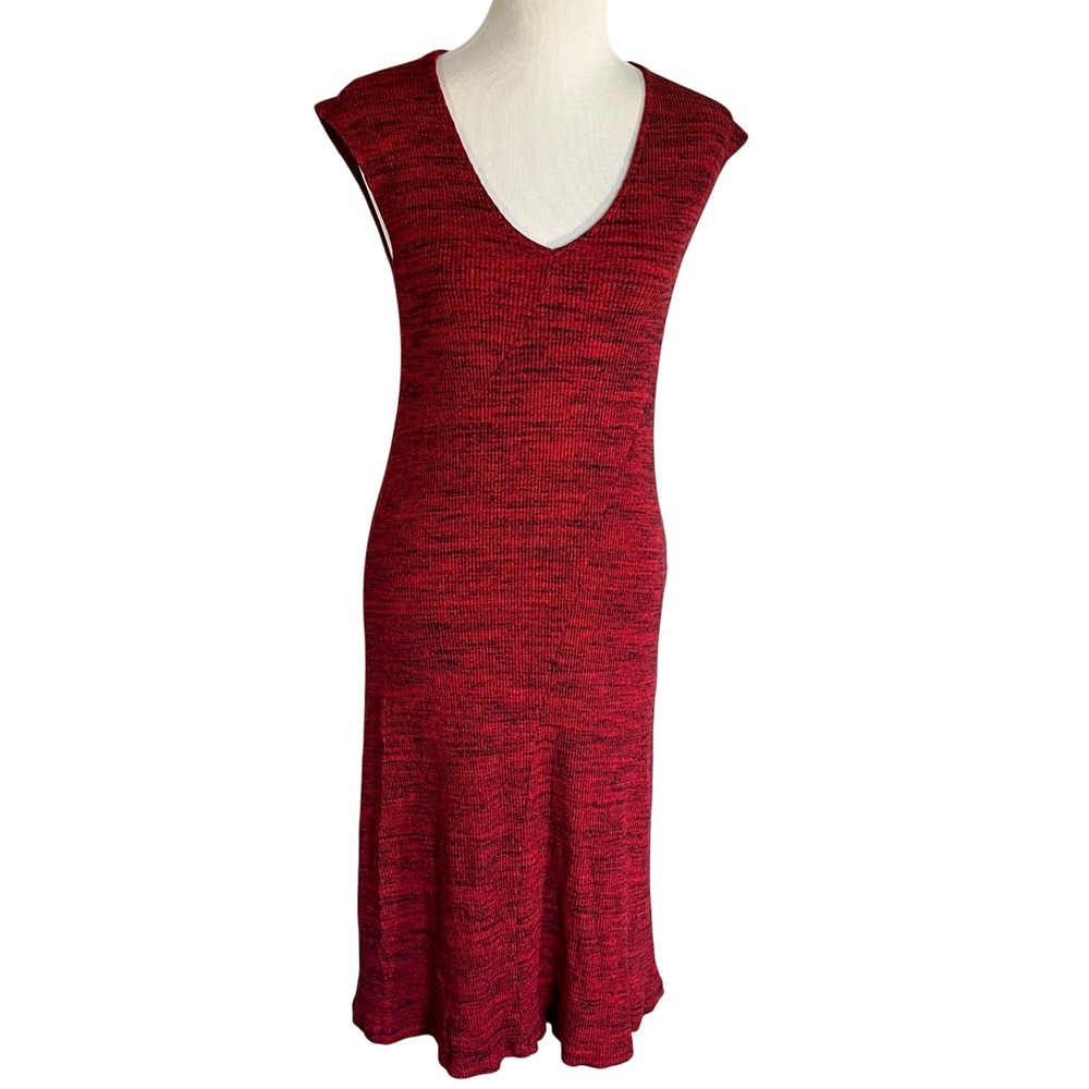 Anthropologie Maeve Midi Knit Dress Size S Marled Black Red V-Neck Sweater Fall